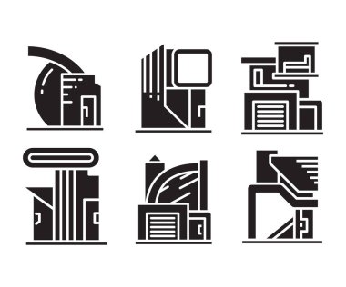 modern building and office icons set