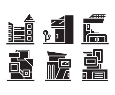 modern building and office icons set