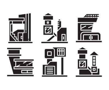 modern building and office icons set