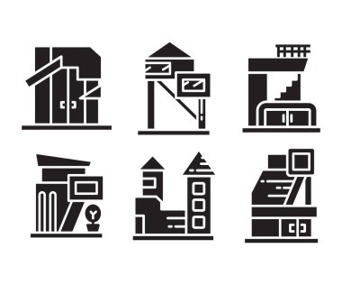 modern building and office icons set