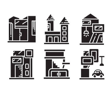 modern building and office icons set