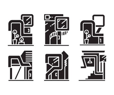 modern building and office icons set