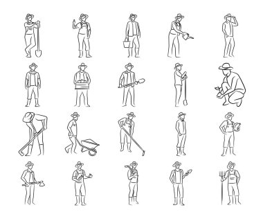 El çizimi çiftçiler ve bahçıvan çizimleri.