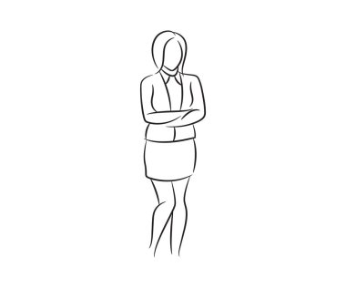 smart businesswoman pose line illustration