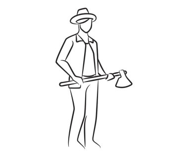 hand drawn standing farmer holding hatchet illustration
