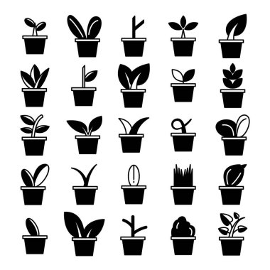 bitki saksısı simgeleri vektör illüstrasyonunu ayarla