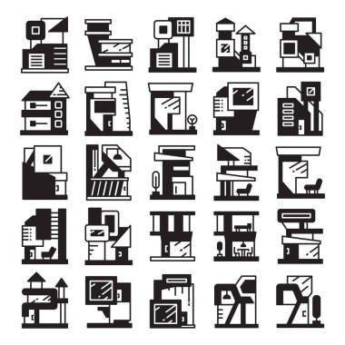 modern bina, ev ve ofis simgeleri ayarlandı