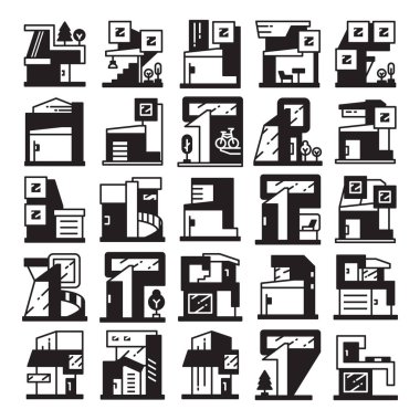 modern bina, ev ve ofis simgeleri ayarlandı