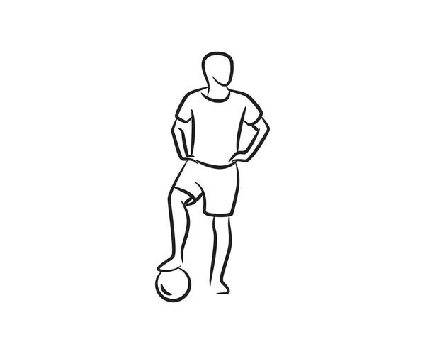 Fotbollsspelare Skiss Linje Illustration — Stock vektor