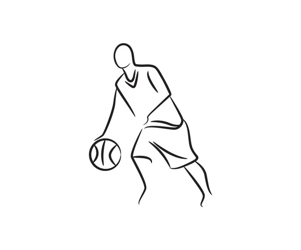 Pallacanestro Giocatore Disegnato Mano Linea Illustrazione — Vettoriale Stock