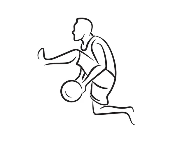 Basketballspieler Handgezeichnete Linie Illustration — Stockvektor