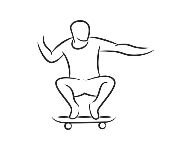 Ilustración Línea Dibujada Mano Skateboarder — Vector de stock