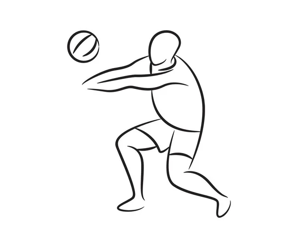 Ручной Рисунок Линии Волейболиста — стоковый вектор