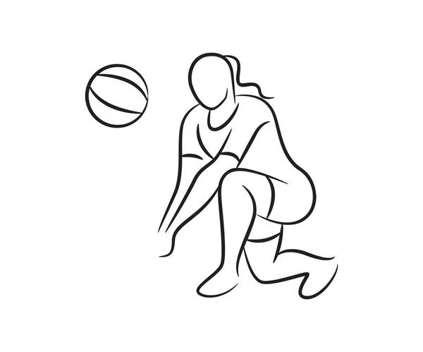 Hand Drawn Volleyball Player Line Illustration — Stock Vector