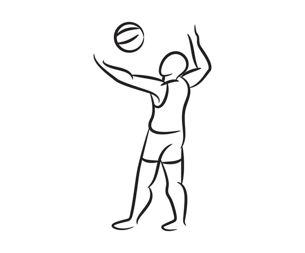 Mano Dibujado Voleibol Jugador Línea Ilustración — Vector de stock