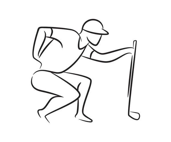 Golf Player Hand Drawn Sketch Line Illustration — Stock Vector