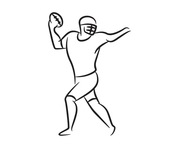 Рука Намальована Американський Футболіст Лінія Ілюстрація — стоковий вектор