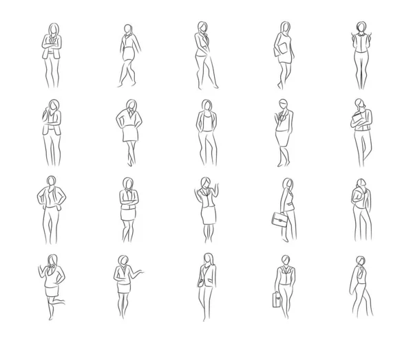 Conjunto Mão Desenhada Mulheres Negócios Personagens Ilustração — Vetor de Stock