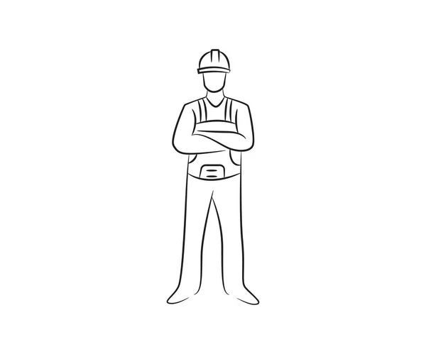 Hand Drawn Sketch Walking Engineer Illustration — Stock Vector