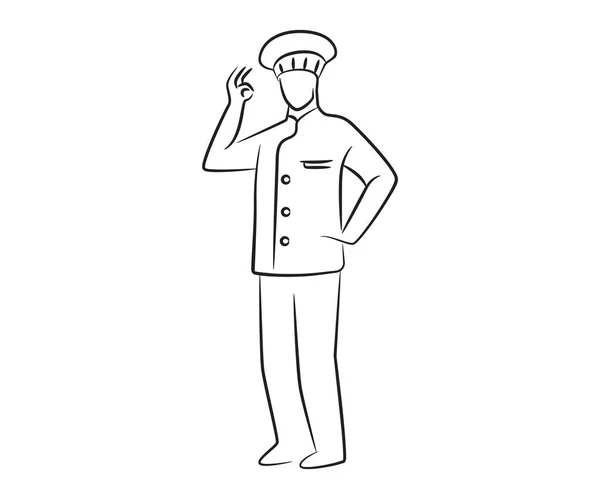 Hand Getekend Staande Chef Kok Illustratie — Stockvector