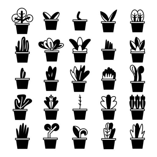 Iconos Maceta Plantas Set Vector Ilustración — Vector de stock