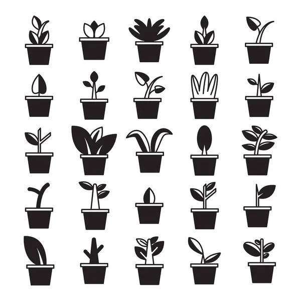 植物のポットアイコンセットベクトルイラスト — ストックベクタ