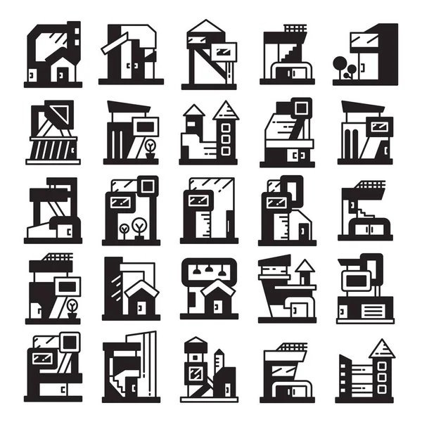 现代建筑 房屋和办公大楼图标设置 — 图库矢量图片
