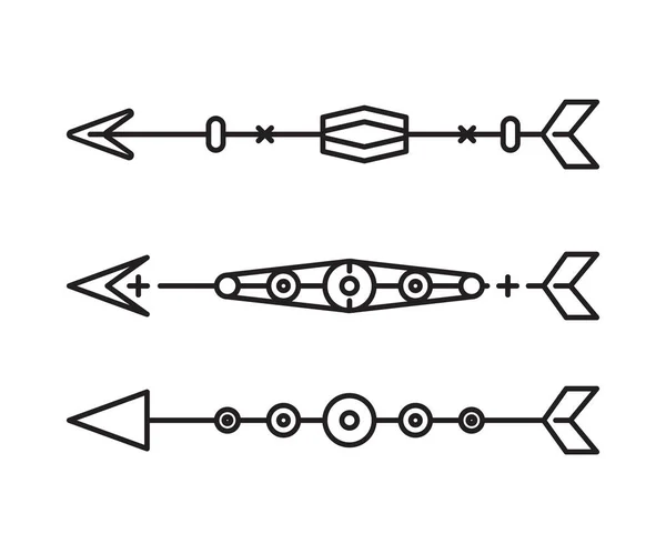 Flechas Arma Conjunto Línea Vector Ilustración — Vector de stock