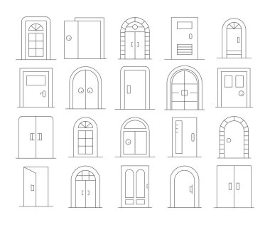door icons set line vector illustration