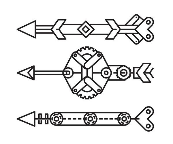 Flechas Arma Conjunto Línea Vector Ilustración — Vector de stock