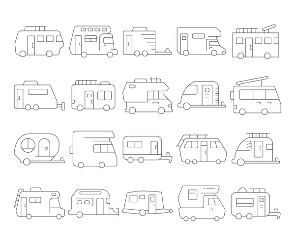 Reisemobil Und Freizeitfahrzeug Anhänger Symbole Gesetzt — Stockvektor