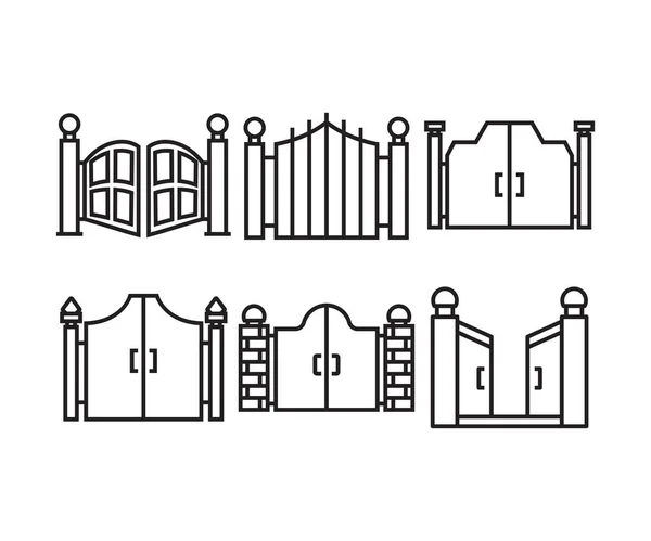 Иконки Ворот Дома Установки Линии Иллюстрации — стоковый вектор