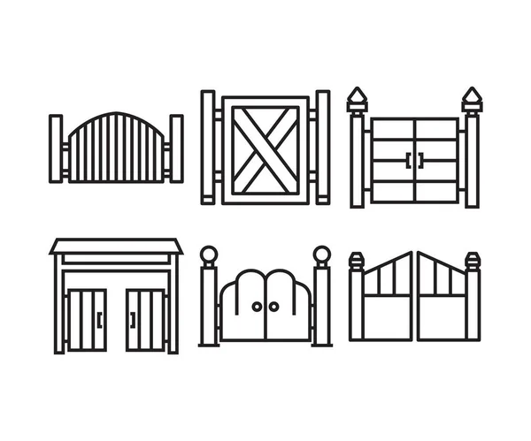 Casa Puerta Iconos Conjunto Línea Ilustración — Vector de stock