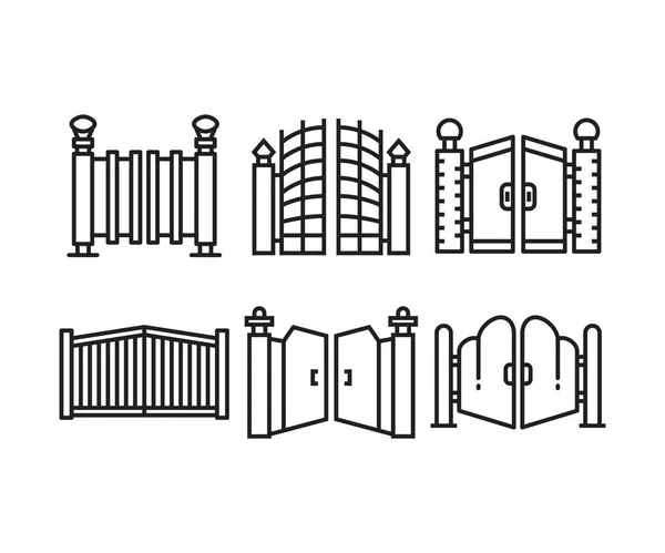 Haus Tor Symbole Setzen Linie Illustration — Stockvektor