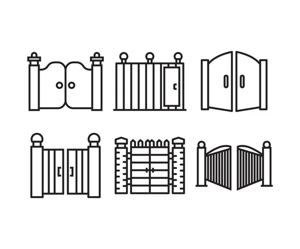 Casa Portão Ícones Set Linha Ilustração —  Vetores de Stock