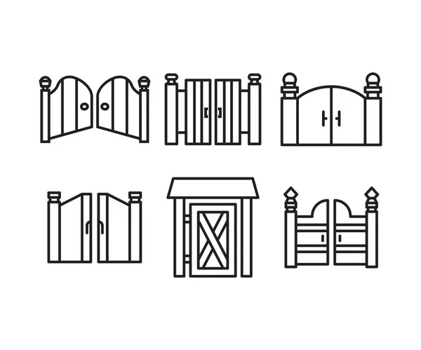 Casa Puerta Iconos Conjunto Línea Ilustración — Vector de stock