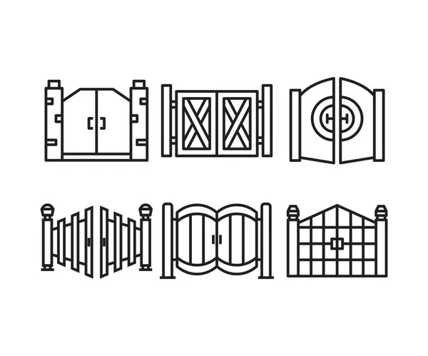 Casa Portão Ícones Set Linha Ilustração —  Vetores de Stock