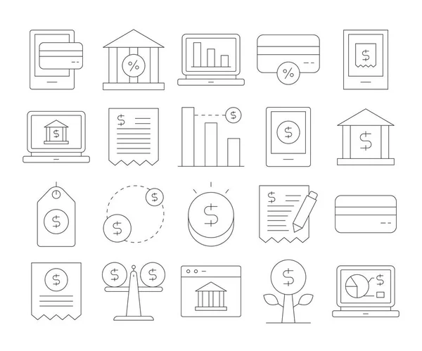 Набір Іконок Фінансової Банківської Лінії — стоковий вектор