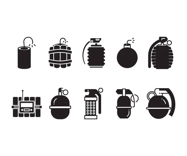 Icônes Bombe Grenade Ensemble Illustration Vectorielle — Image vectorielle