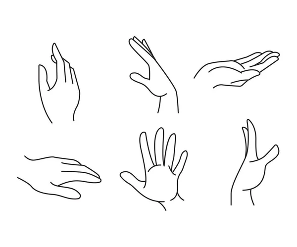 Hand Gestures Set Line Illustration — Stock Vector
