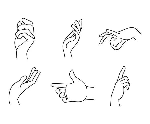 Hand Gestures Set Line Illustration — Stock Vector