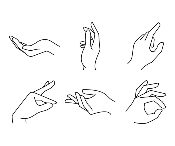 Hand Gestures Set Line Illustration — Stock Vector