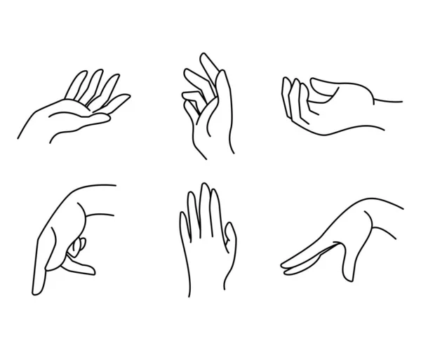 Gesturi Mână Stabilite Ilustrație Linie — Vector de stoc
