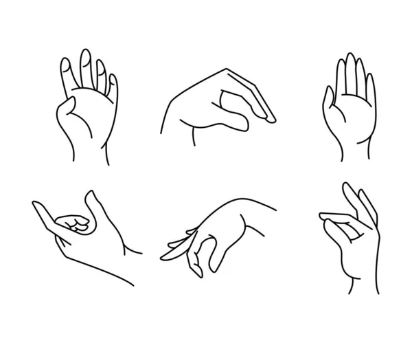 Hand Gestures Set Line Illustration — Stock Vector