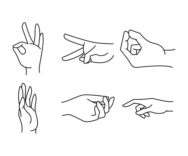 Hand Gestures Set Line Illustration — Stock Vector