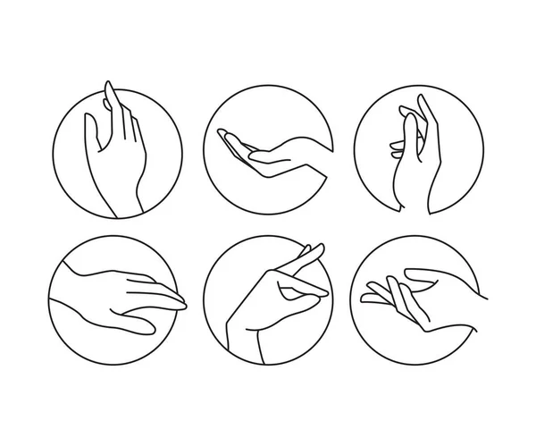 Hand Gestures Circle Shape Set Line Illustration — Stock Vector