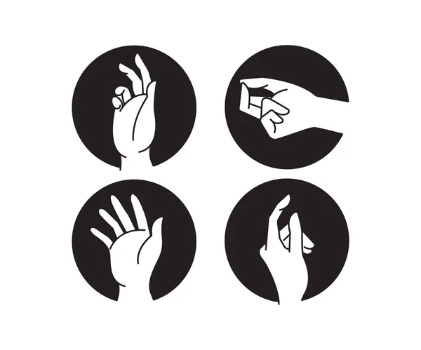 Hand Gestures Circle Set Line Illustration — Stock Vector