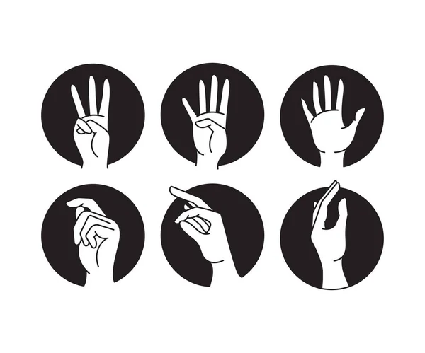 Hand Gestures Circle Set Line Illustration — Stock Vector