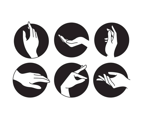 Hand Gestures Circle Set Line Illustration — Stock Vector