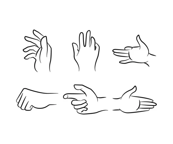 Hand Gestures Set Hand Drawn Line Illustration — Stock Vector